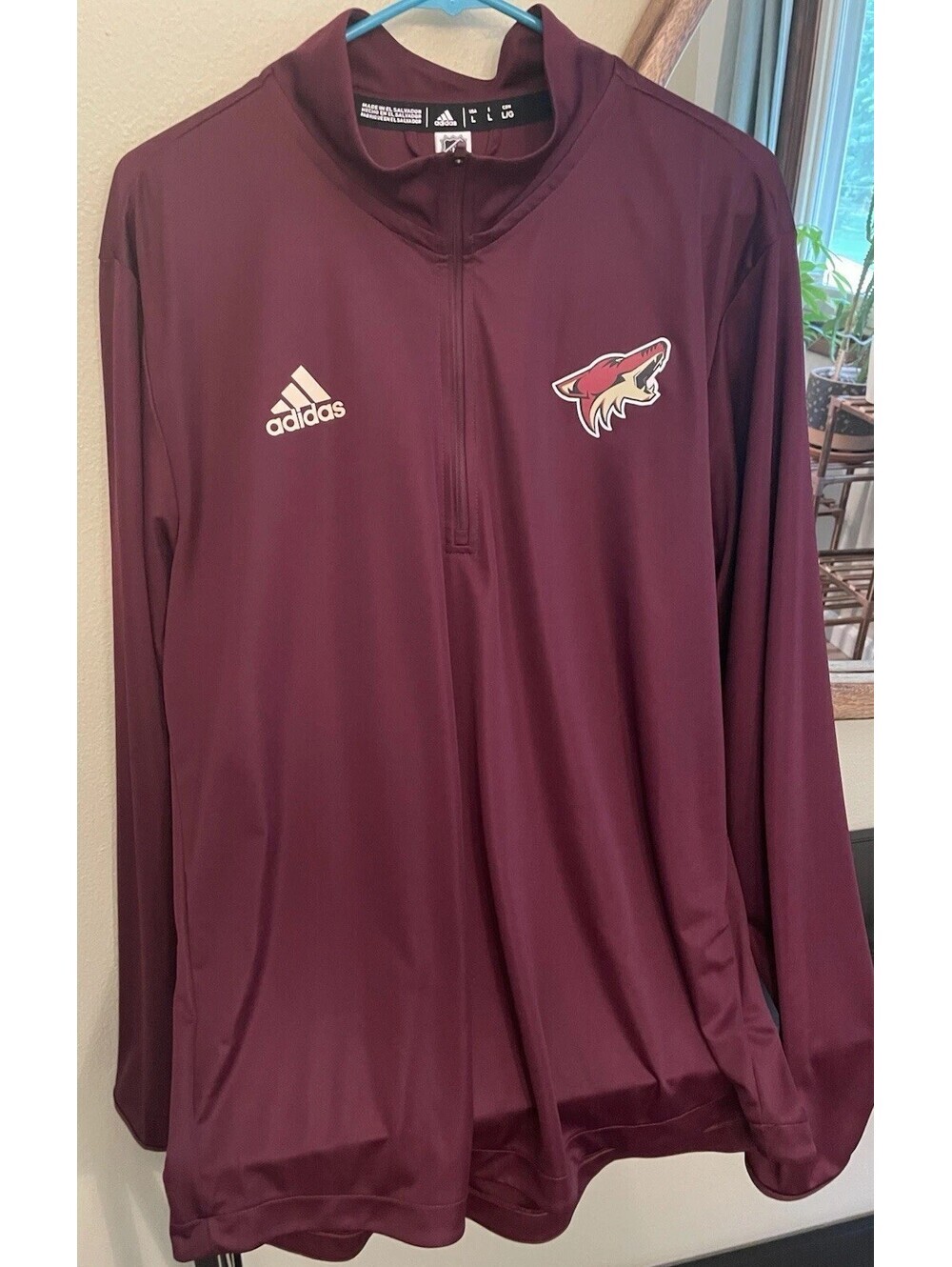 Men’s Adidas Aeroready Arizona Coyotes NHL Long Sleeved 1/4 Zip Shirt Size L